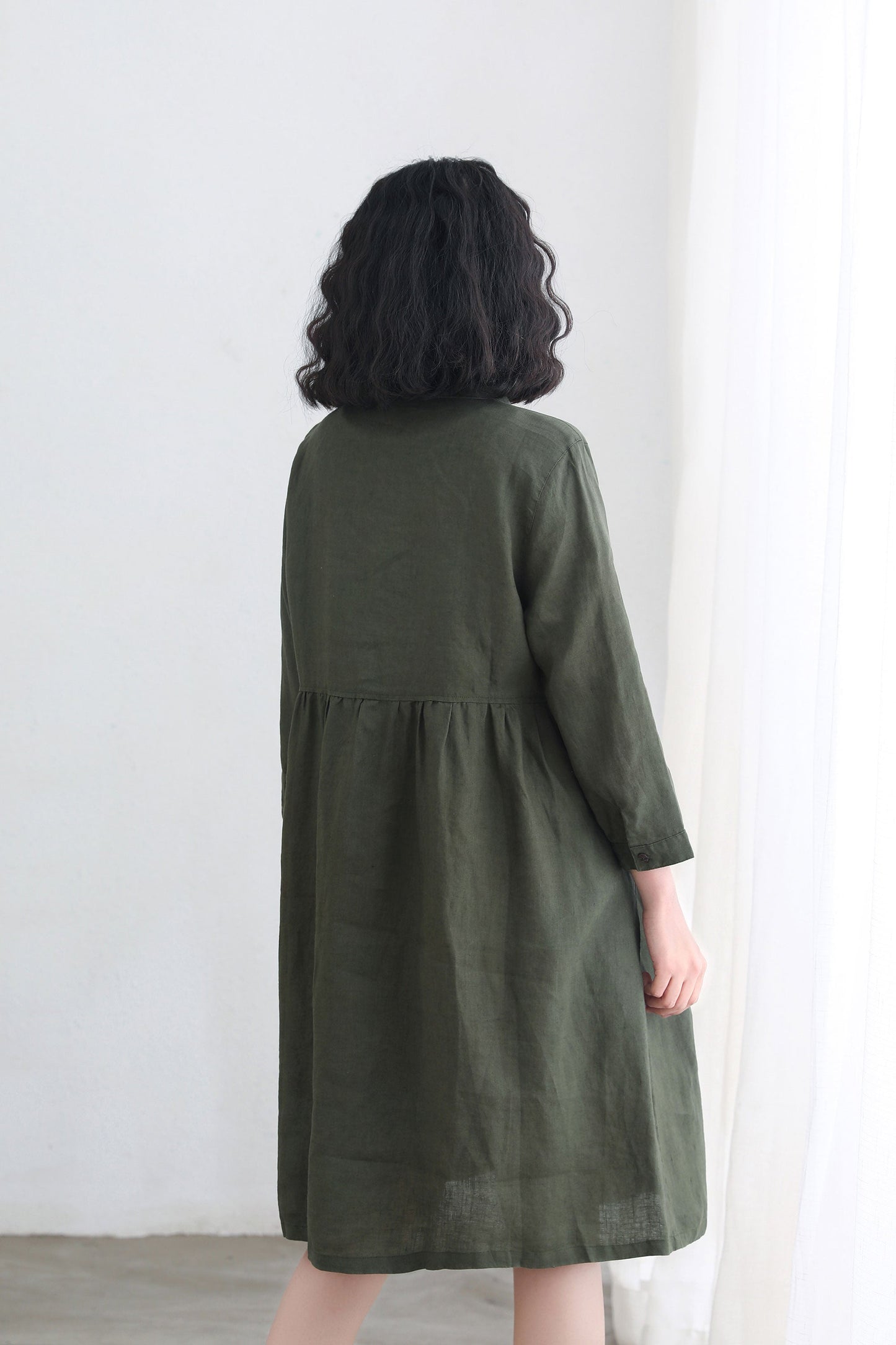 Army green Long Sleeve linen cardigan dress C2693, #CK2200367