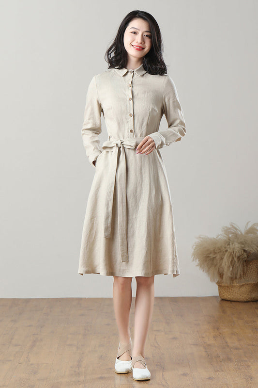 Spring Summer Linen Shirt Dress C3209,Size XS #CK2300110