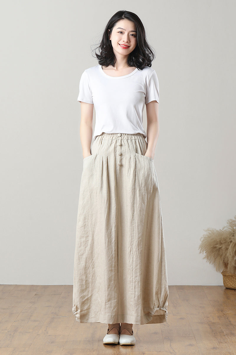 Long Elastic Waist Linen Skirt C3211-Size XS #CK2300117