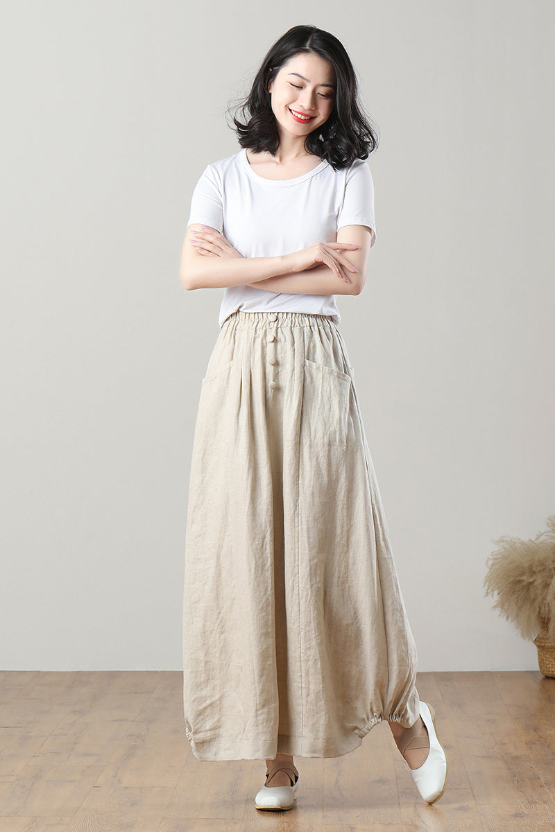 Long Elastic Waist Linen Skirt C3211-Size XS #CK2300117