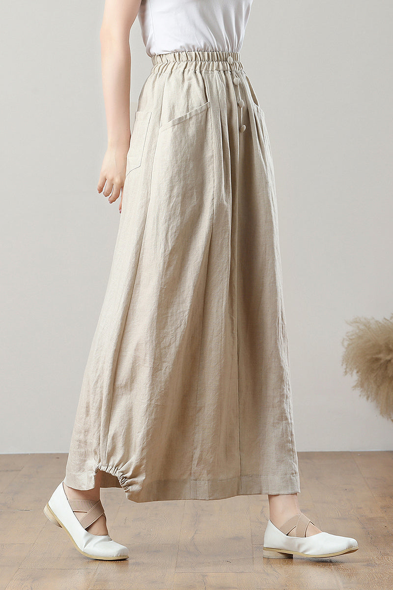 Long Elastic Waist Linen Skirt C3211-Size XS #CK2300117