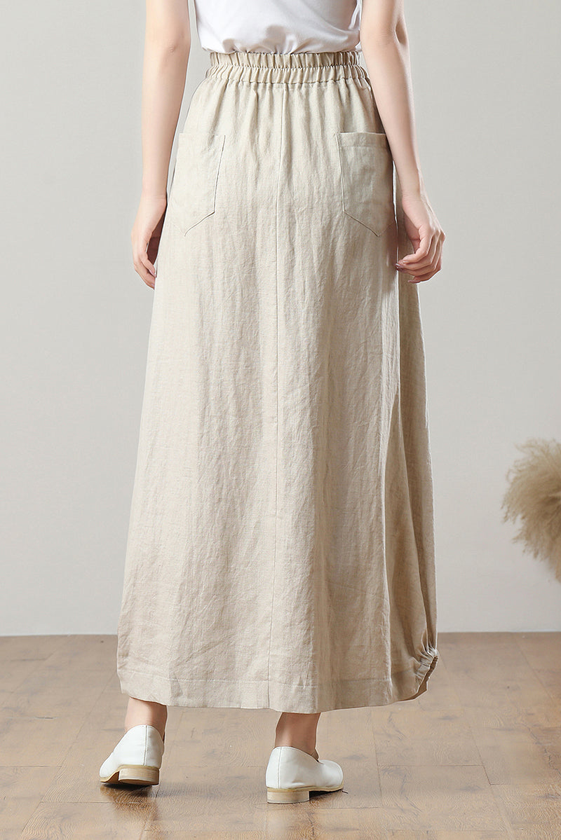 Long Elastic Waist Linen Skirt C3211-Size XS #CK2300117
