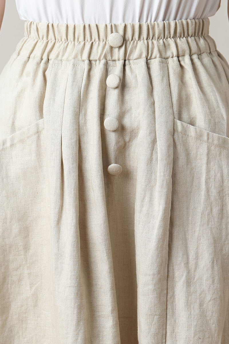 Long Elastic Waist Linen Skirt C3211-Size XS #CK2300117