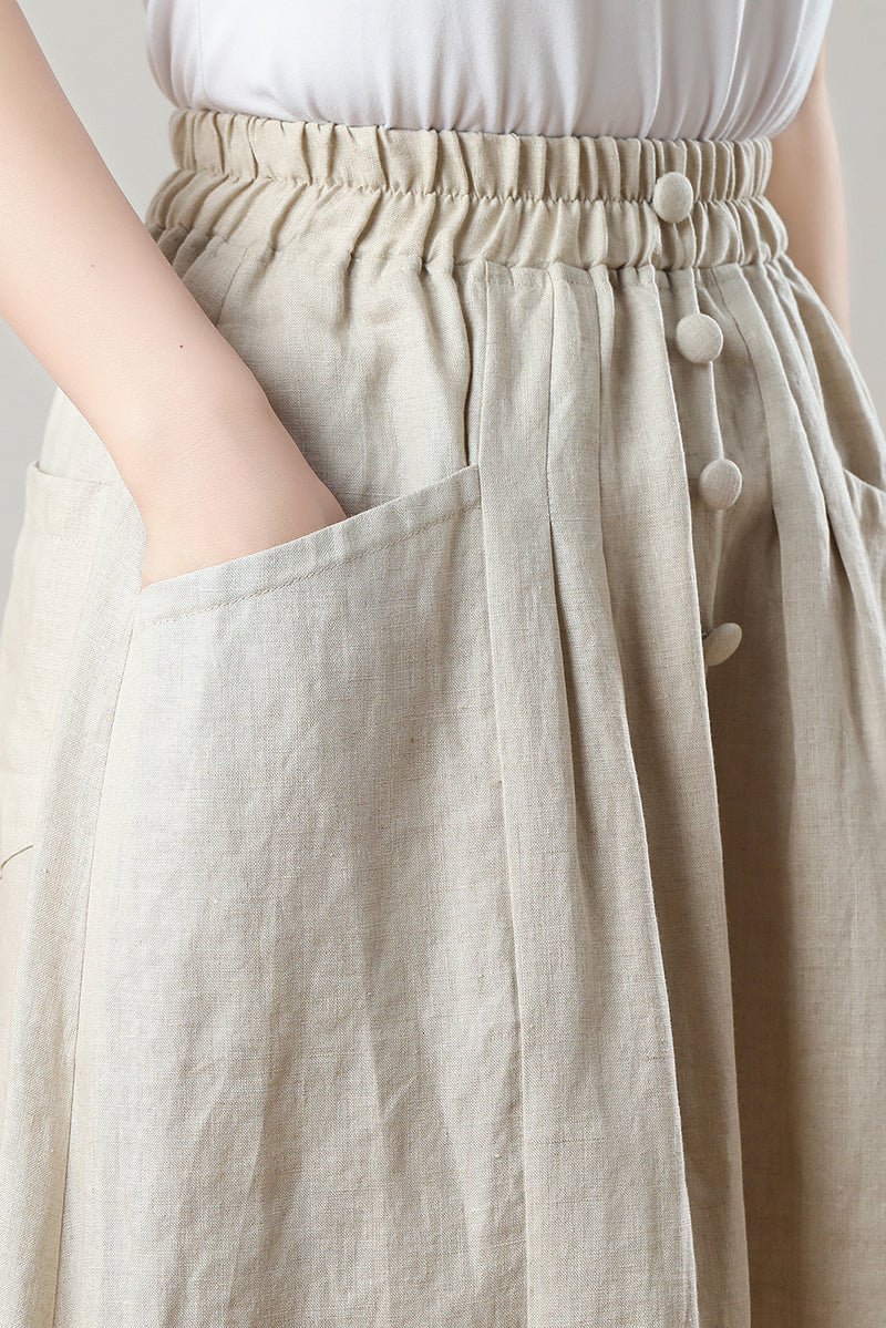 Long Elastic Waist Linen Skirt C3211-Size XS #CK2300117