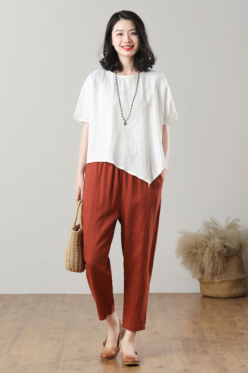 Women's Asymmetrical Linen Tops C3214-Size M #CK2300128