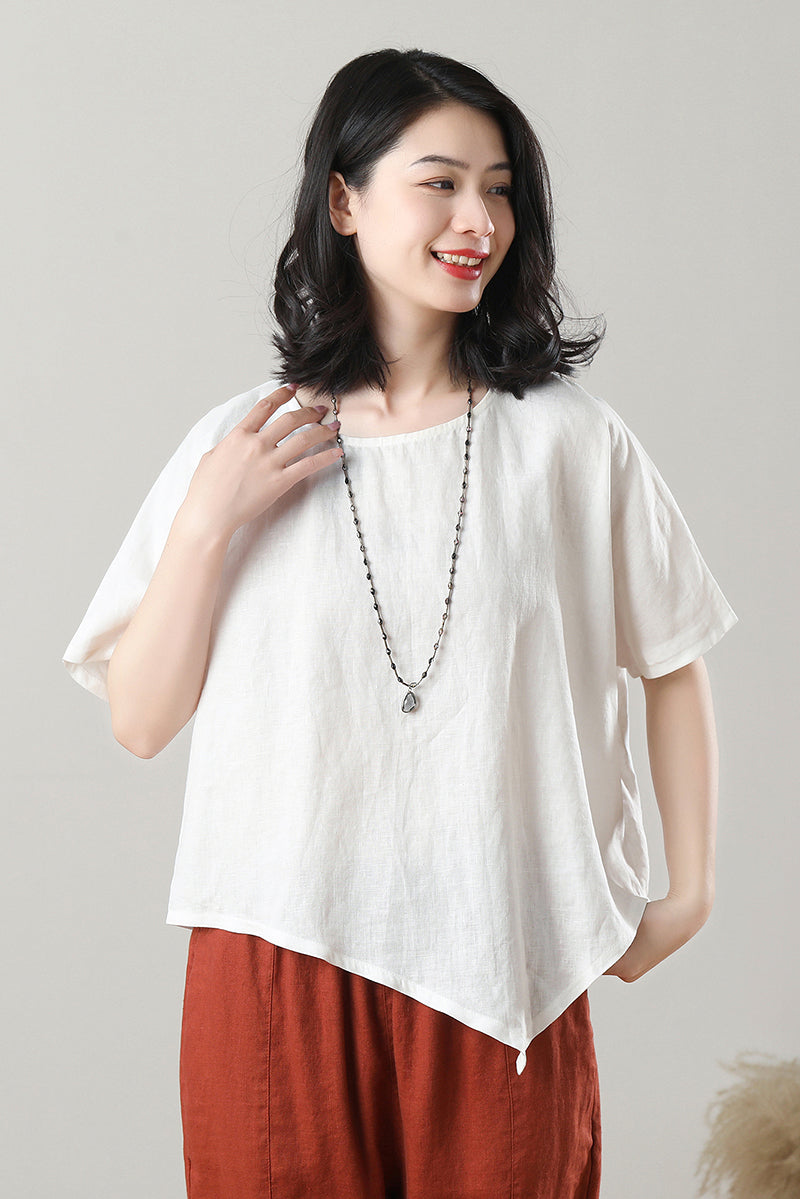 Women's Asymmetrical Linen Tops C3214-Size M #CK2300128