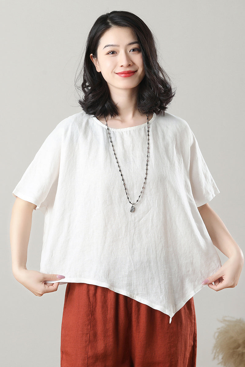Women's Asymmetrical Linen Tops C3214-Size M #CK2300128