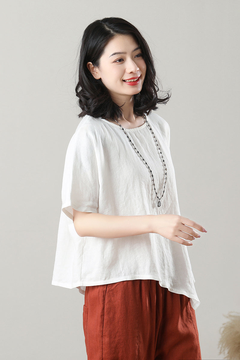 Women's Asymmetrical Linen Tops C3214-Size M #CK2300128