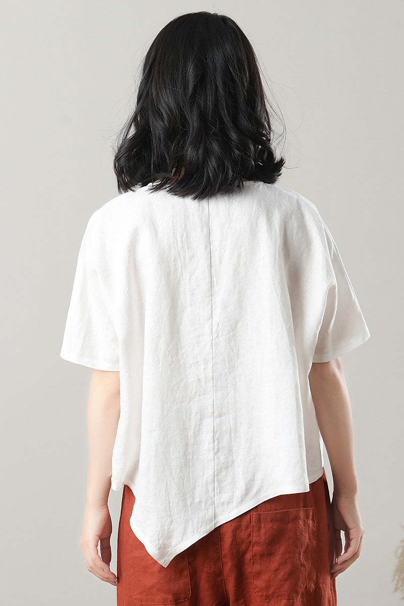 Women's Asymmetrical Linen Tops C3214-Size M #CK2300128