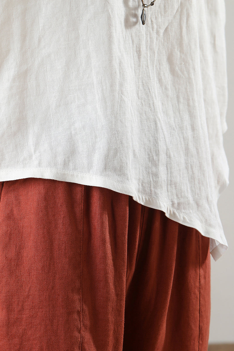 Women's Asymmetrical Linen Tops C3214-Size M #CK2300128