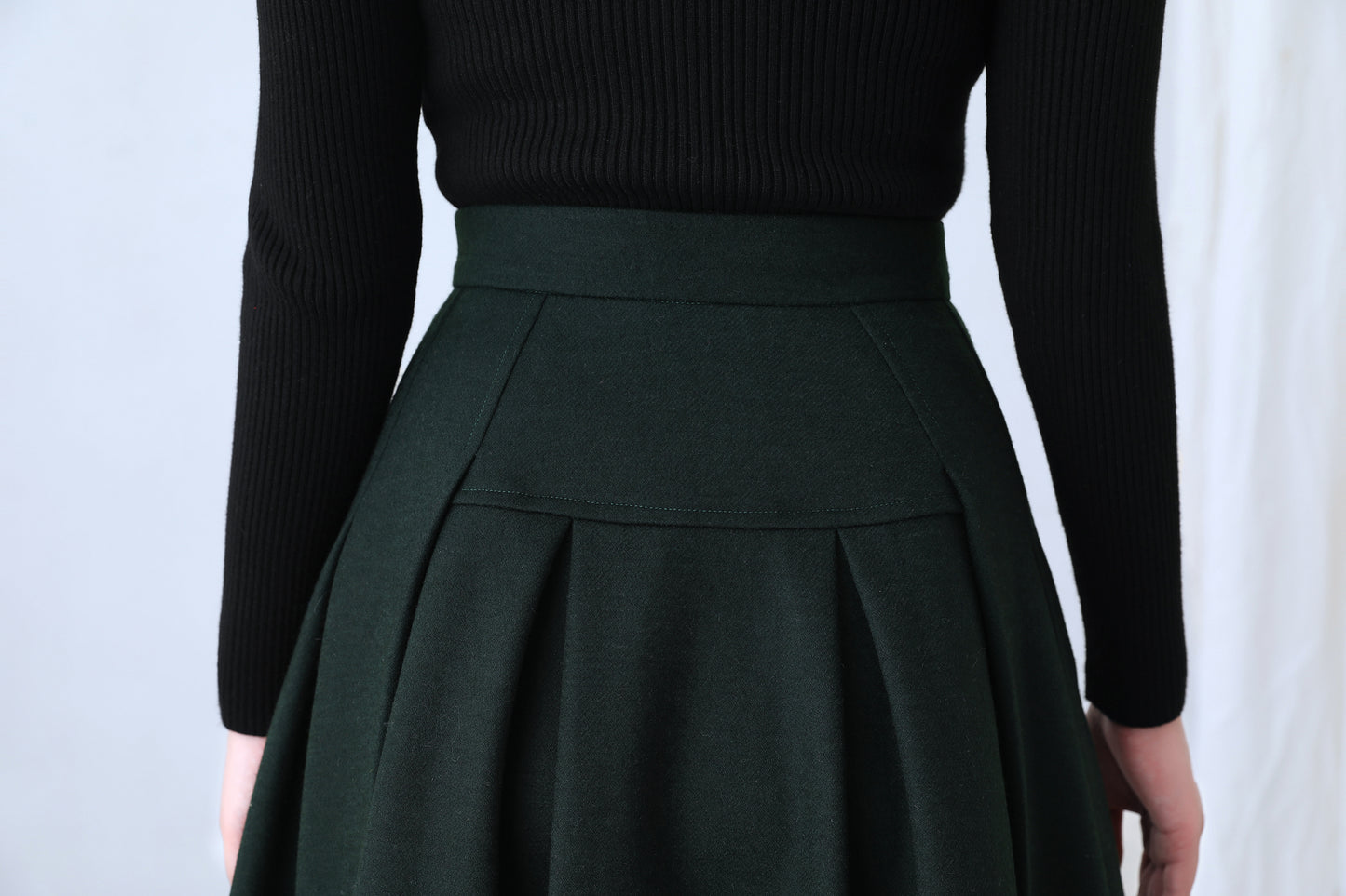 A Line Pleated Midi Wool Skirt Women C4362