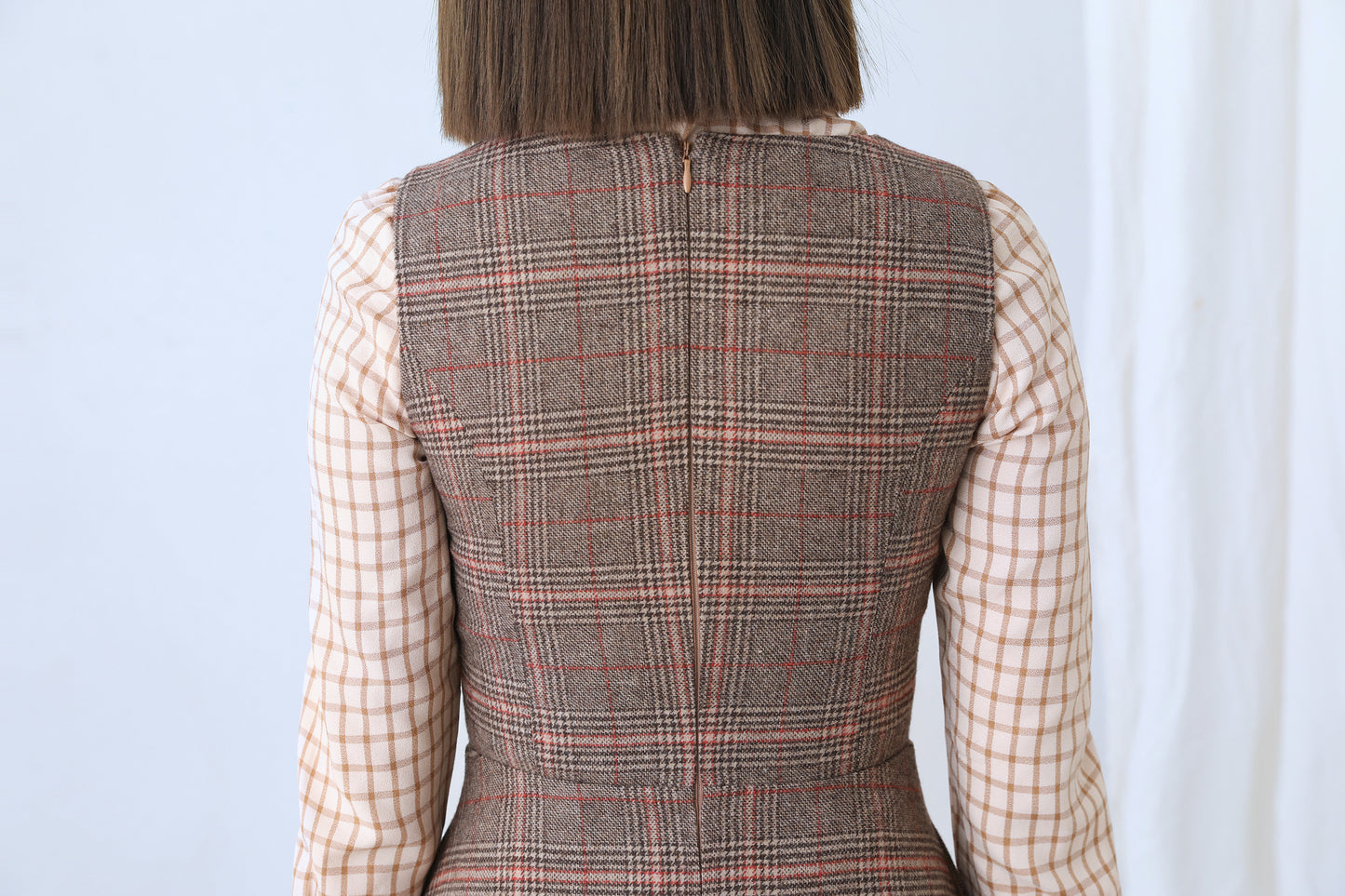 Autumn Winter Sleeveless Plaid Wool dress Women C4365