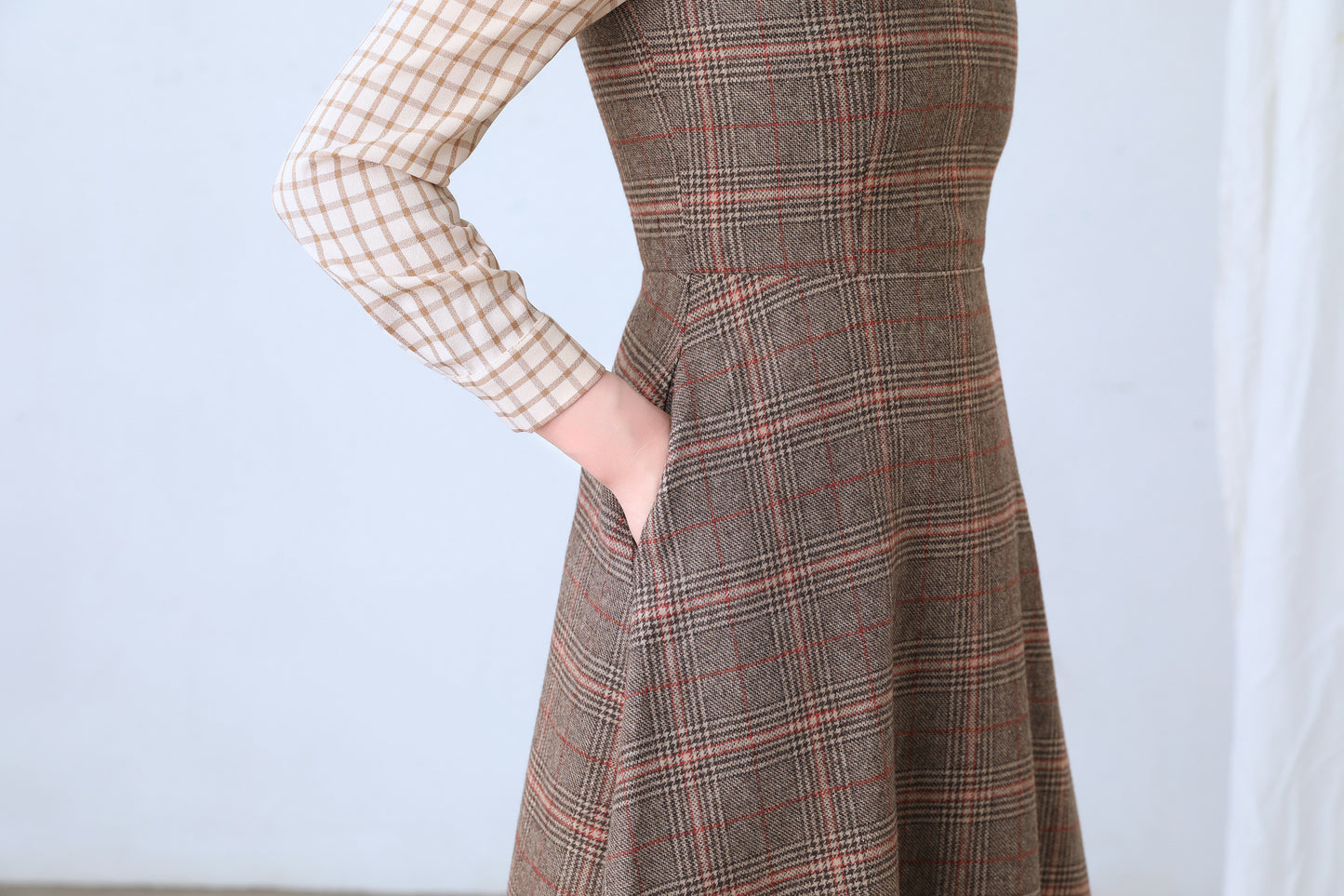 Autumn Winter Sleeveless Plaid Wool dress Women C4365