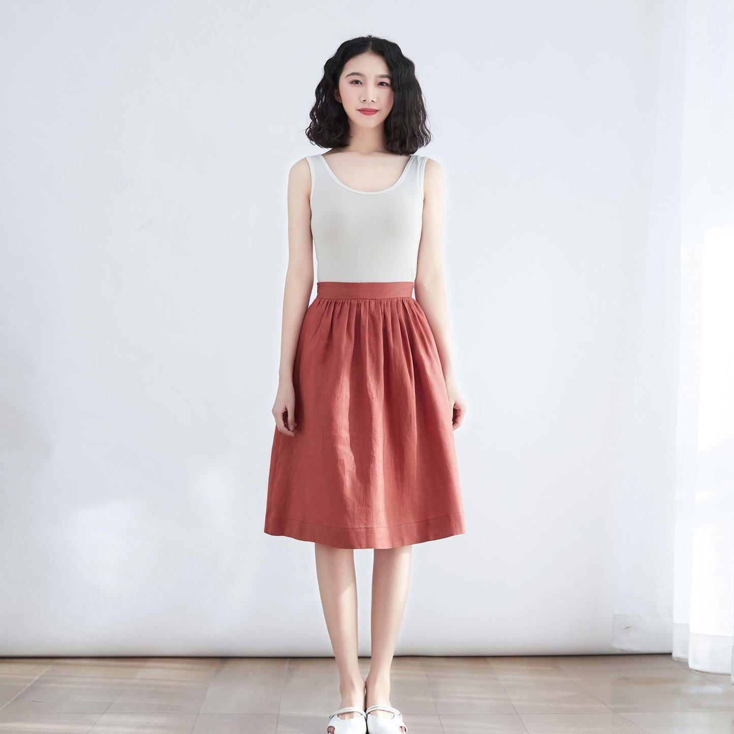Midi Linen skirt, Summer Skirt with Pockets C2700