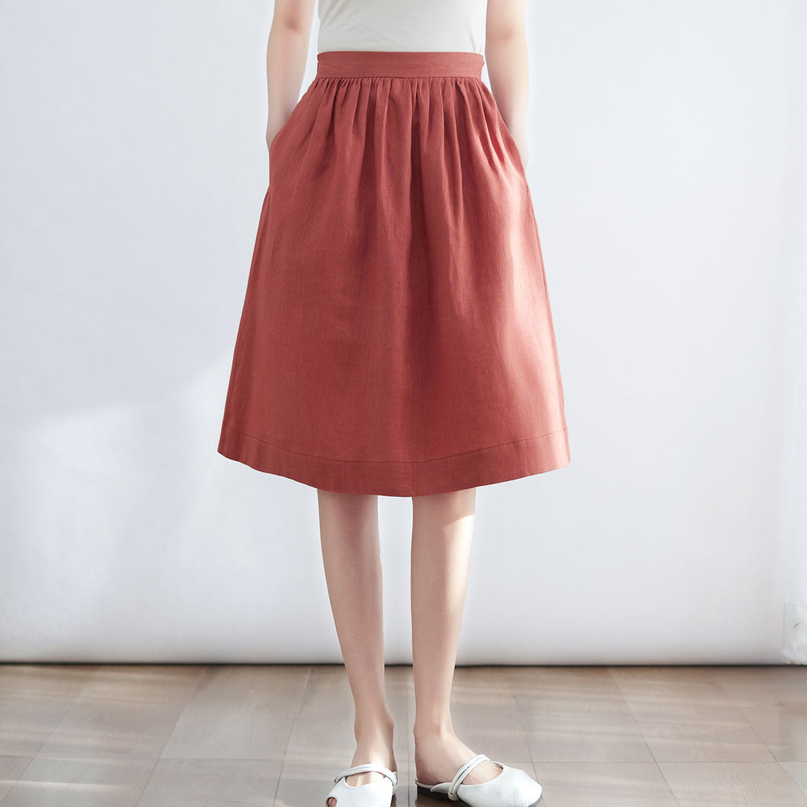 Midi Linen skirt, Summer Skirt with Pockets C2700
