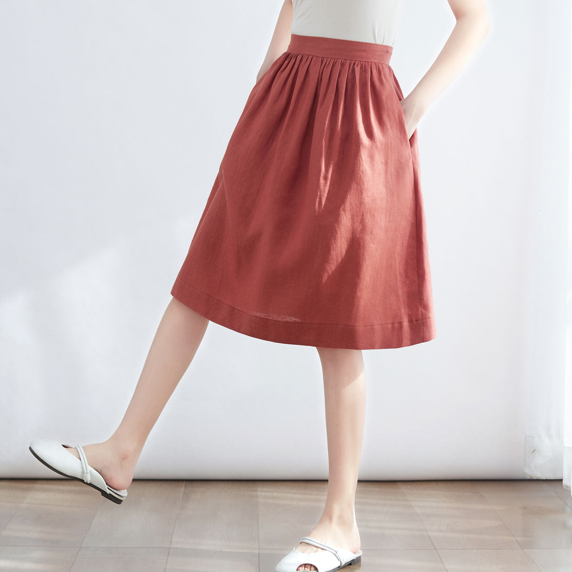 Midi Linen skirt, Summer Skirt with Pockets C2700