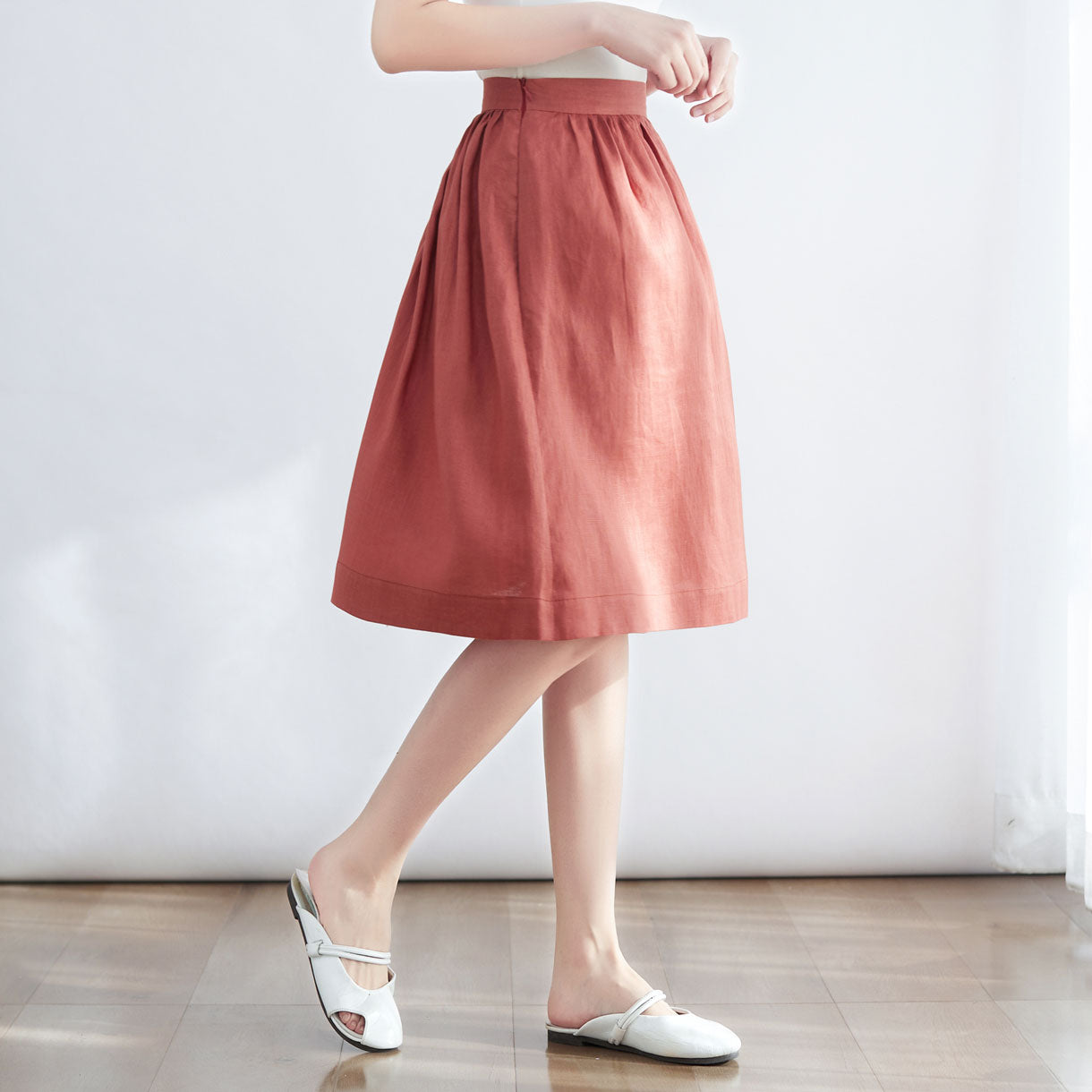 Midi Linen skirt, Summer Skirt with Pockets C2700