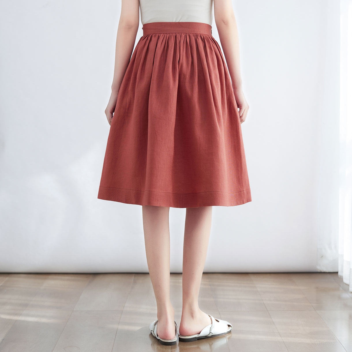 Midi Linen skirt, Summer Skirt with Pockets C2700