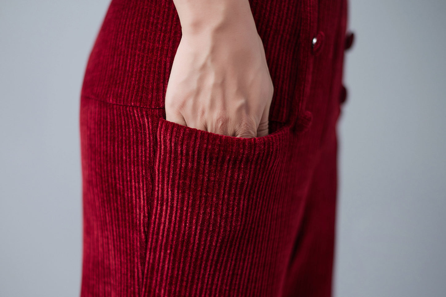 Red High Waisted Corduroy Pants, Wide Leg Pants C2501,SizeM #CK2101052