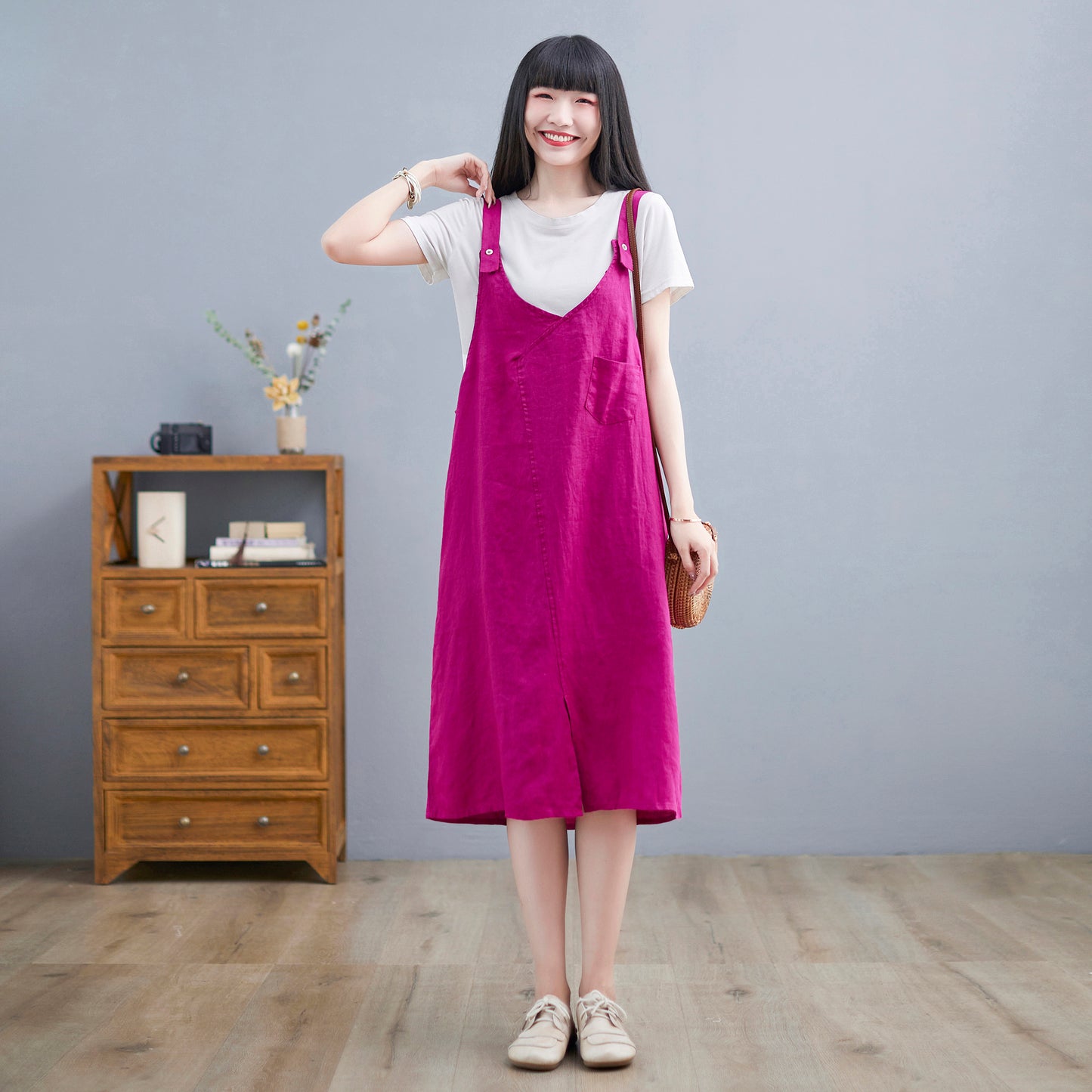 Linen loose fit dress women C2256