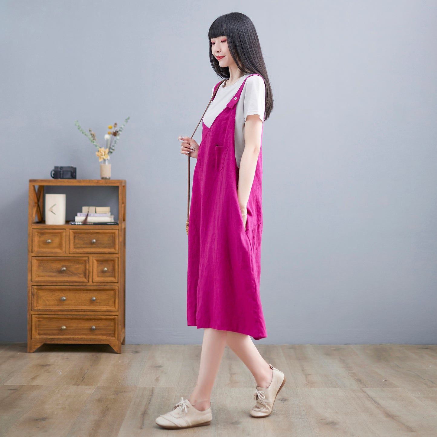Linen loose fit dress women C2256