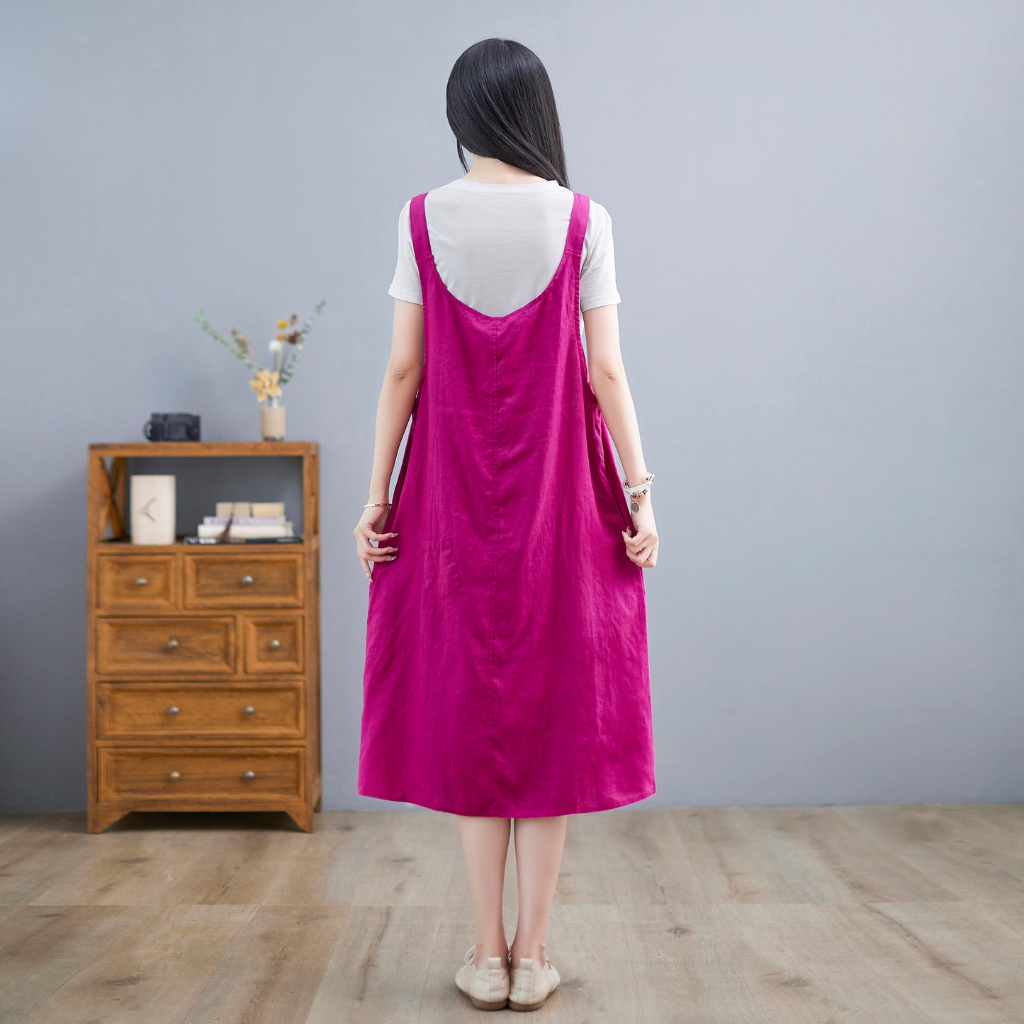 Linen loose fit dress women C2256
