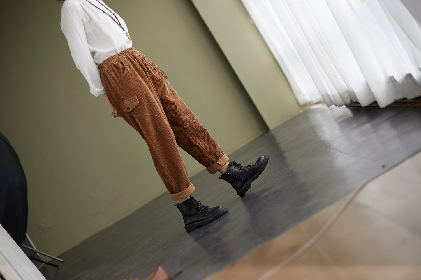 Casual Brown Corduroy Pants for women c2426