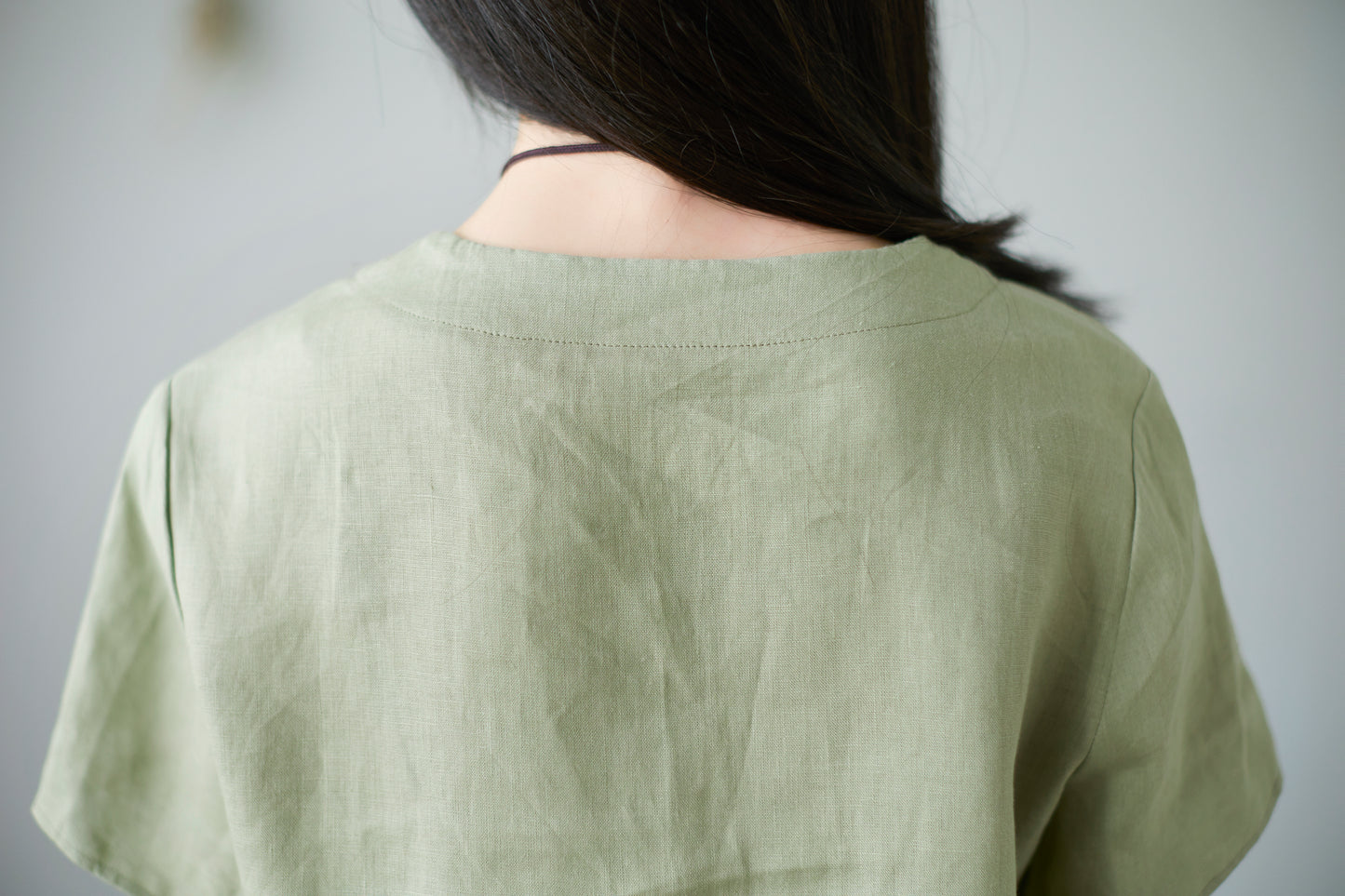 Green linen casual loose blouse C2278