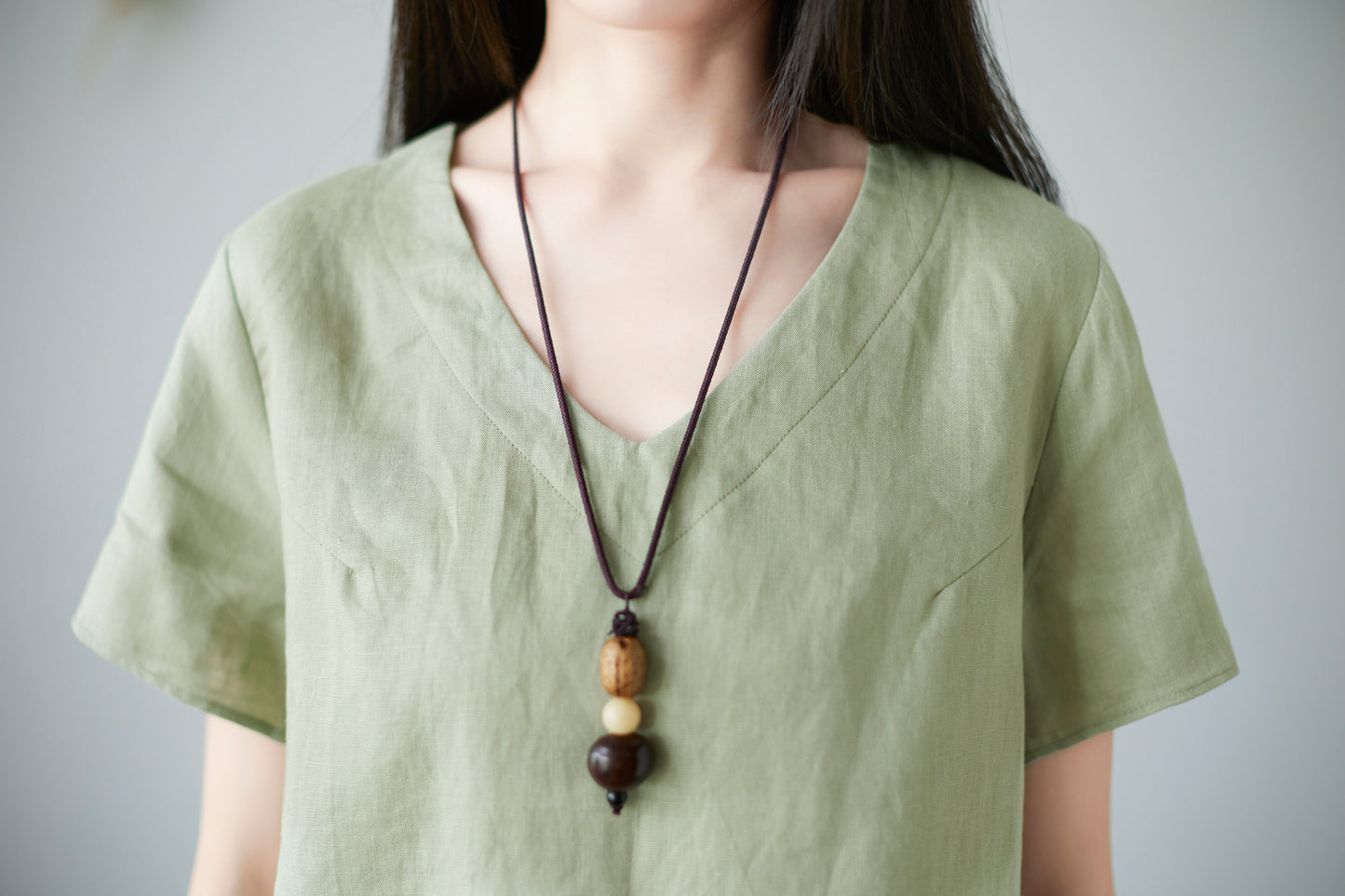 Green linen casual loose blouse C2278