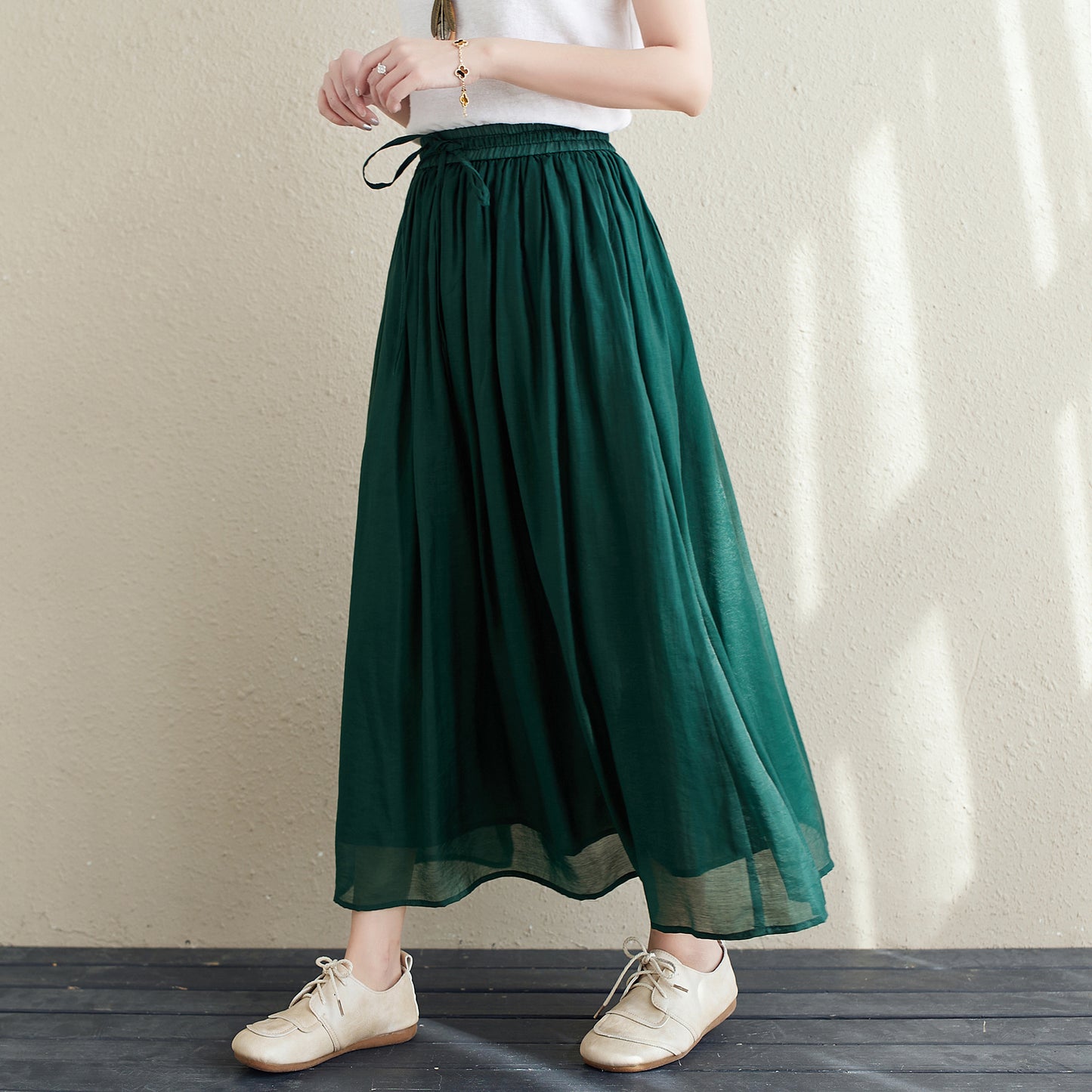 Long Swing Chiffon Green Skirt C2145