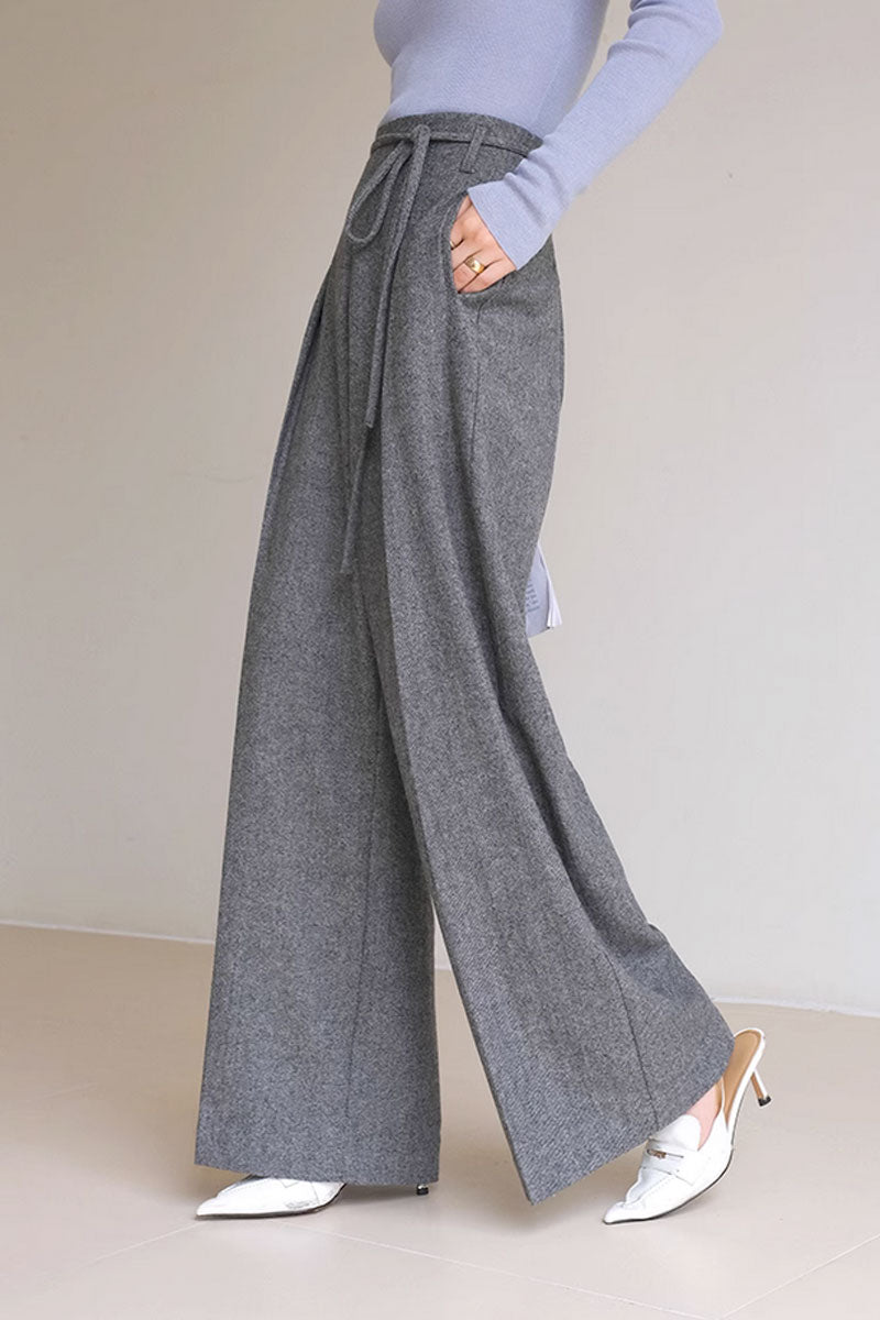 Gray wide leg wool pant, womens maxi winter wool pants C3437