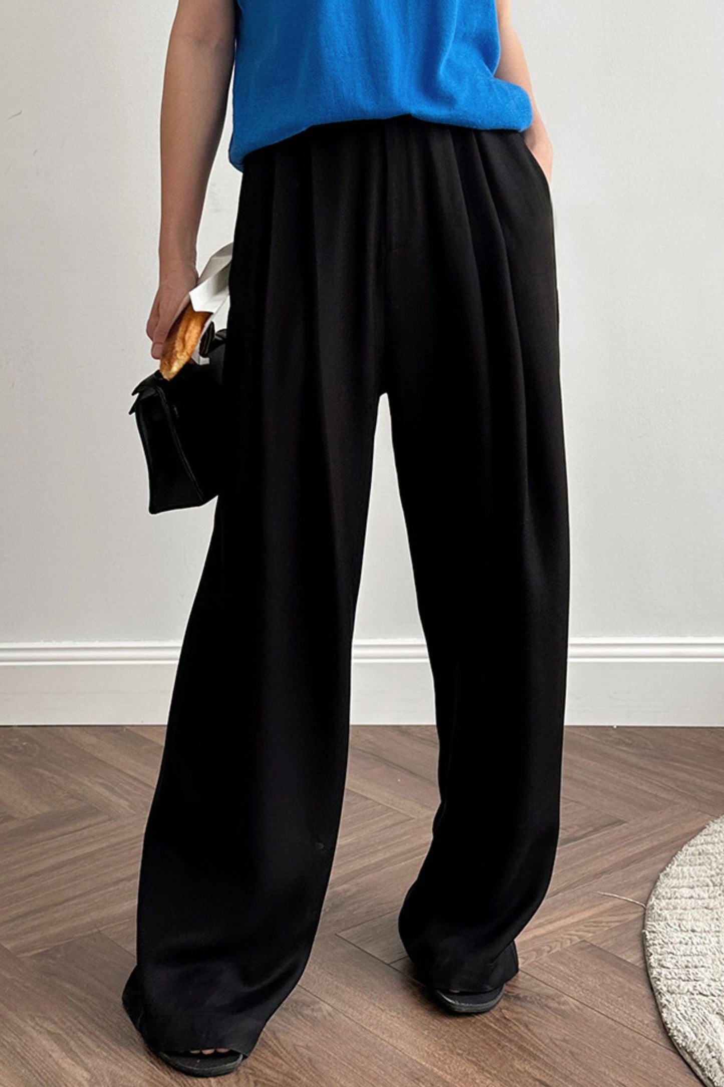 Linen wide leg high waisted pants L0618