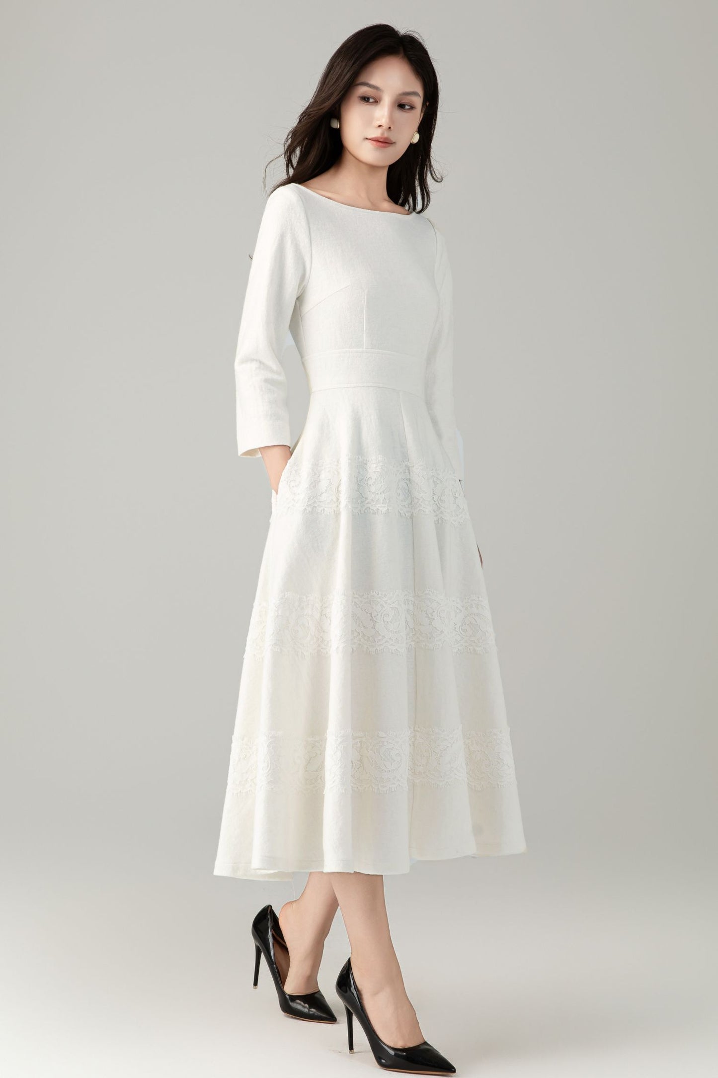 White prom wedding wool dress women C5242