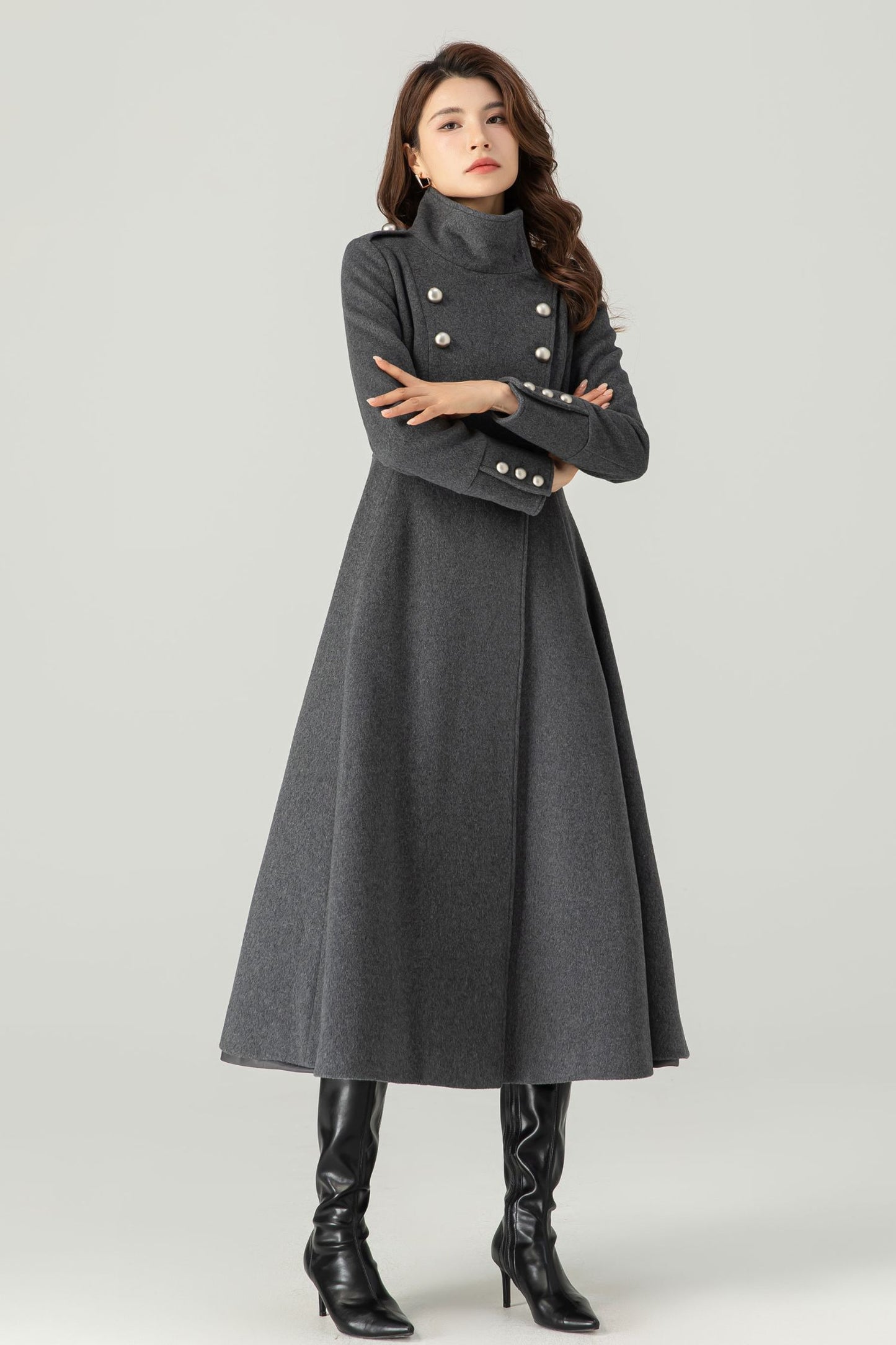 Grey Long Wool Coat C3703