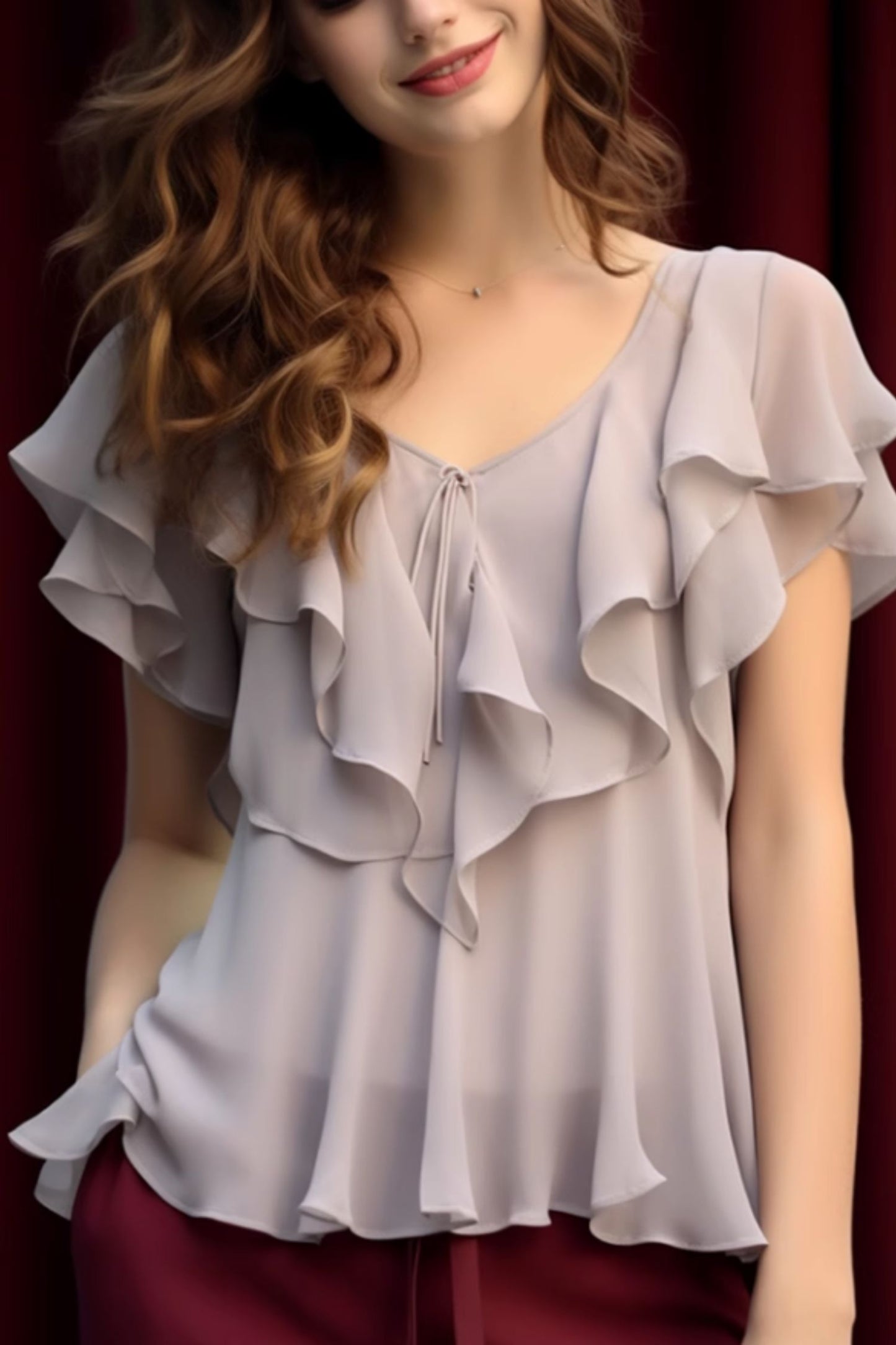 Ruffle summer prom chiffon blouse C5058