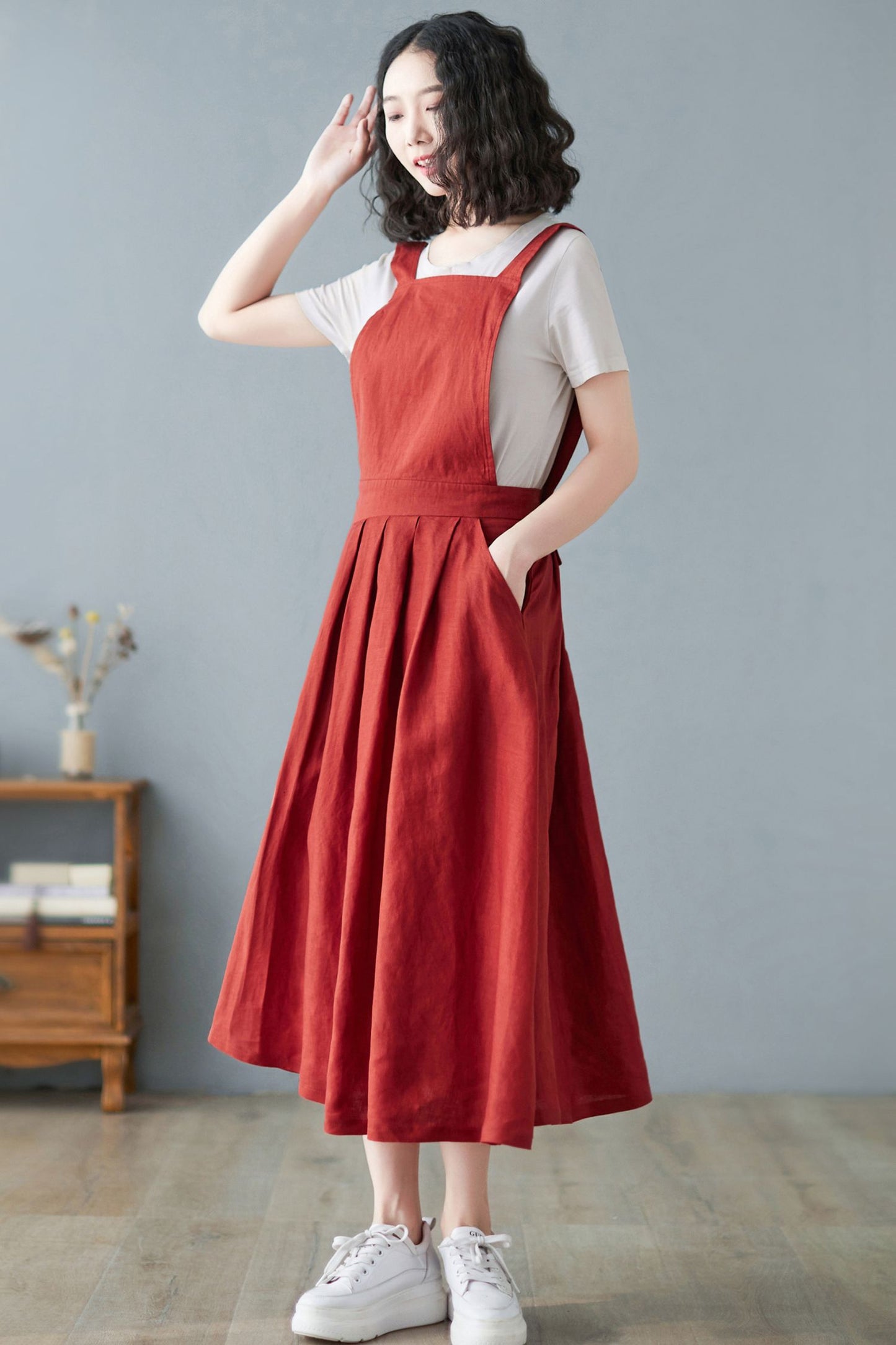 Overall Women Summer Pinafore Linen A line Dress C2724