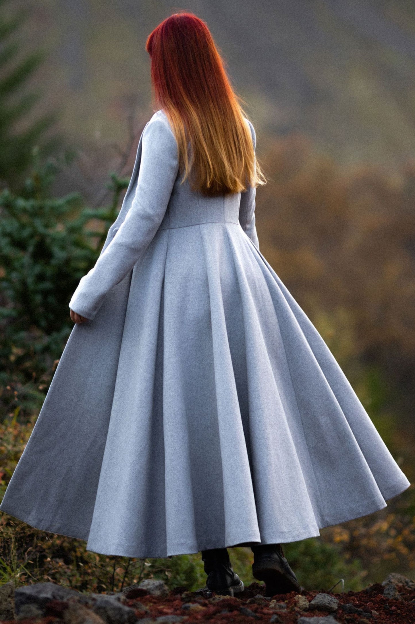 Gray Swing Long Wool Coat C3063