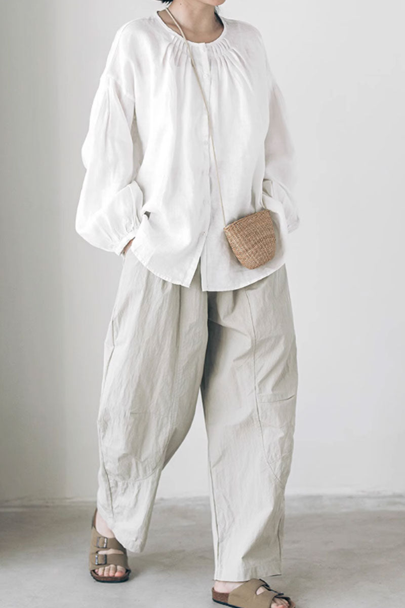 Long sleeves spring linen shirt women C3843
