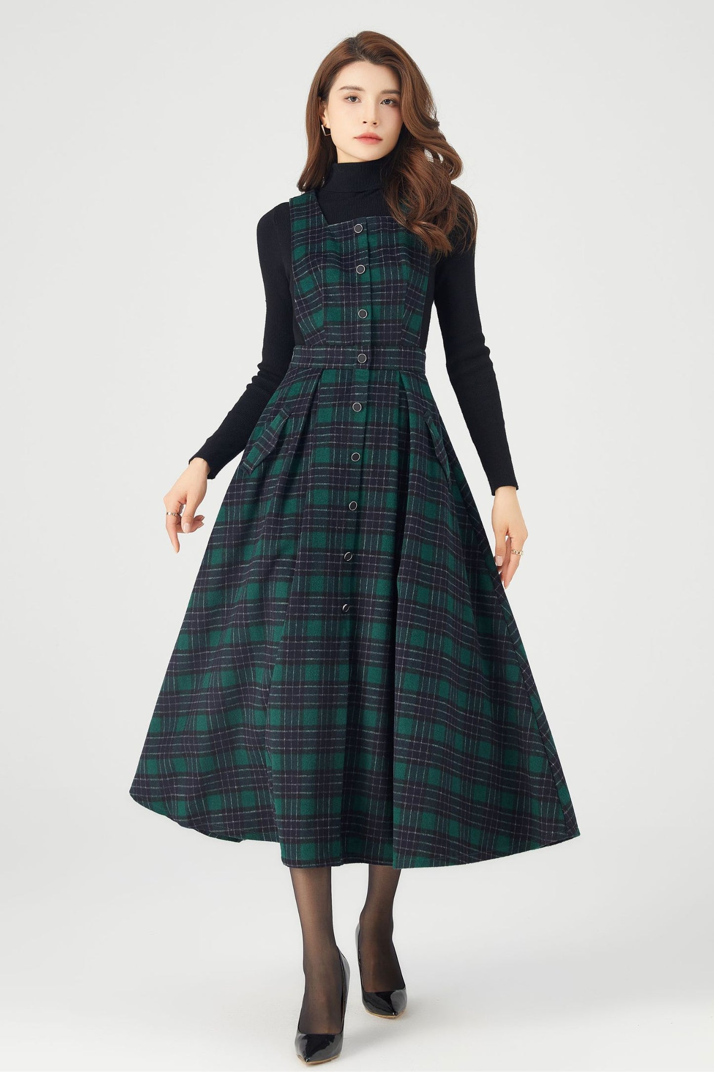 Womens Plaid Wool Dress C3683