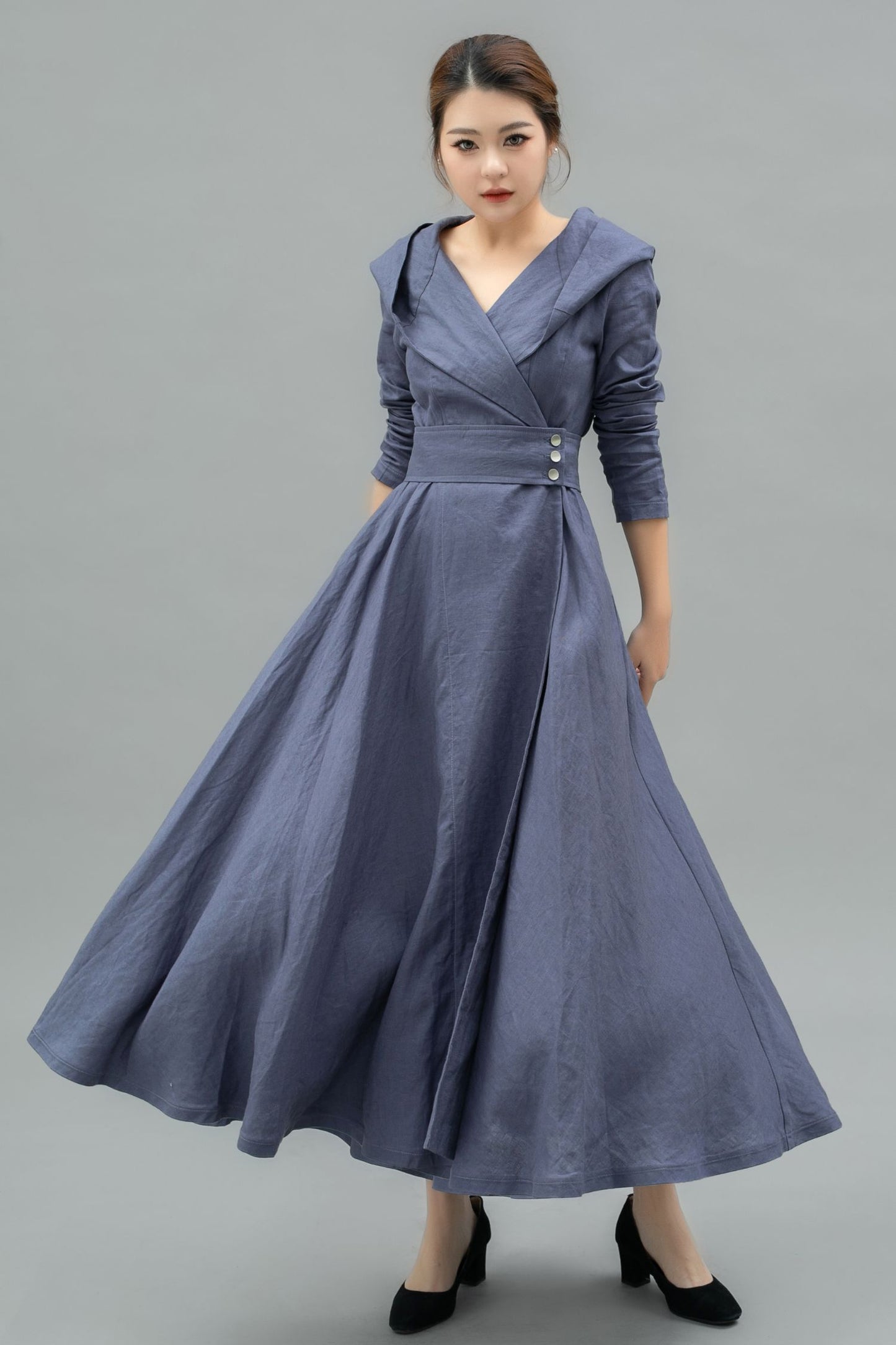 Elegant Hooded Long Linen jackets C4744