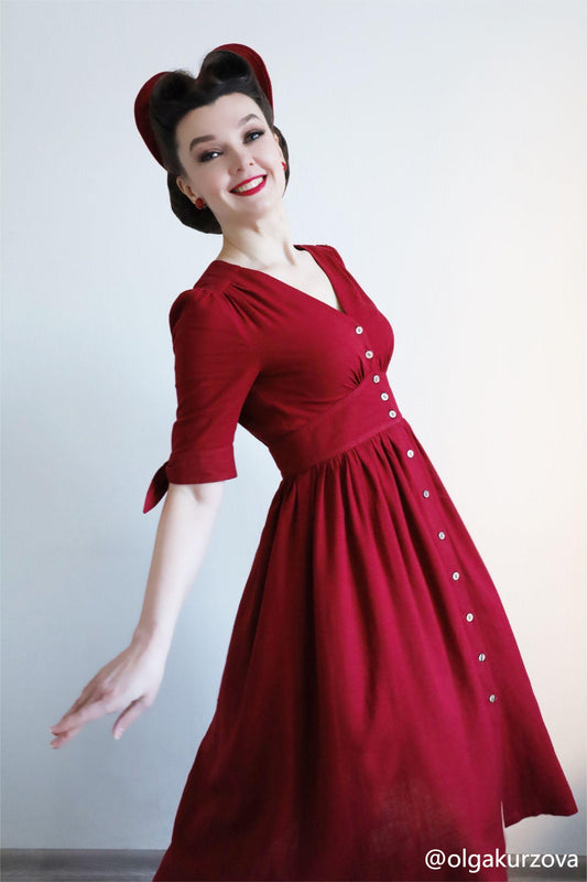 Deep V Neck Linen Party Dress C3944