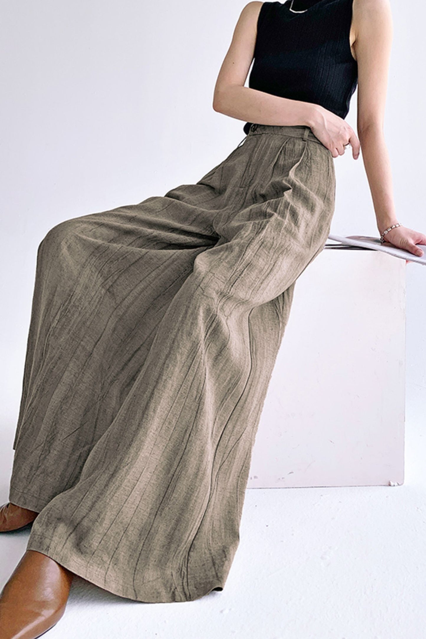 Cotton linen high-waisted loose leisure pants L0609