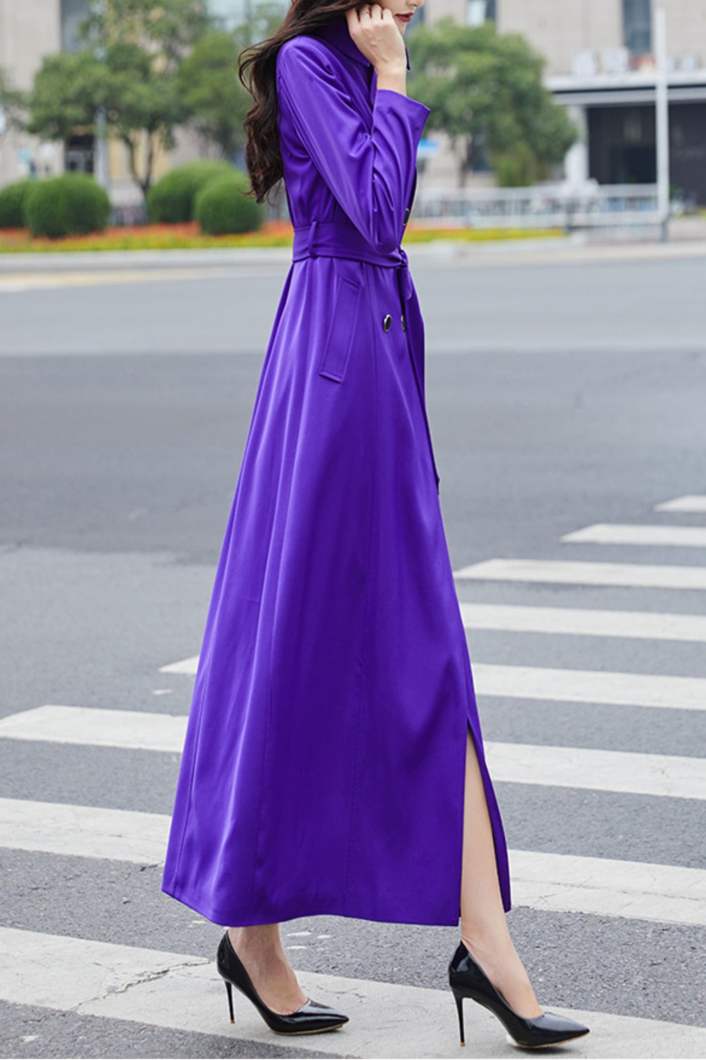 Purple women spring and autumn trench coat C4199