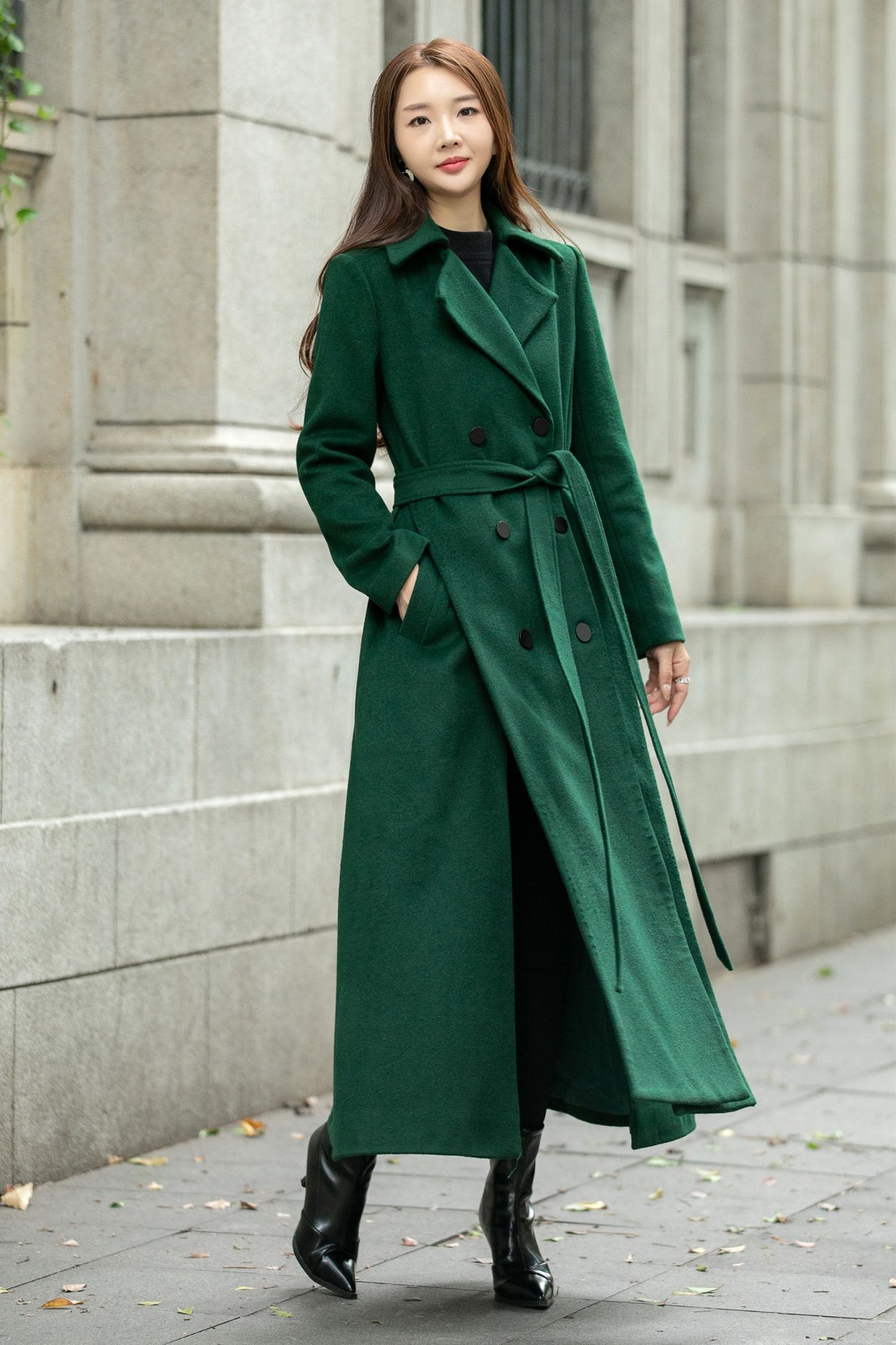 Maxi green long trench wool coat C4505