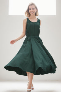 Green Sleeveless Linen Dress C152