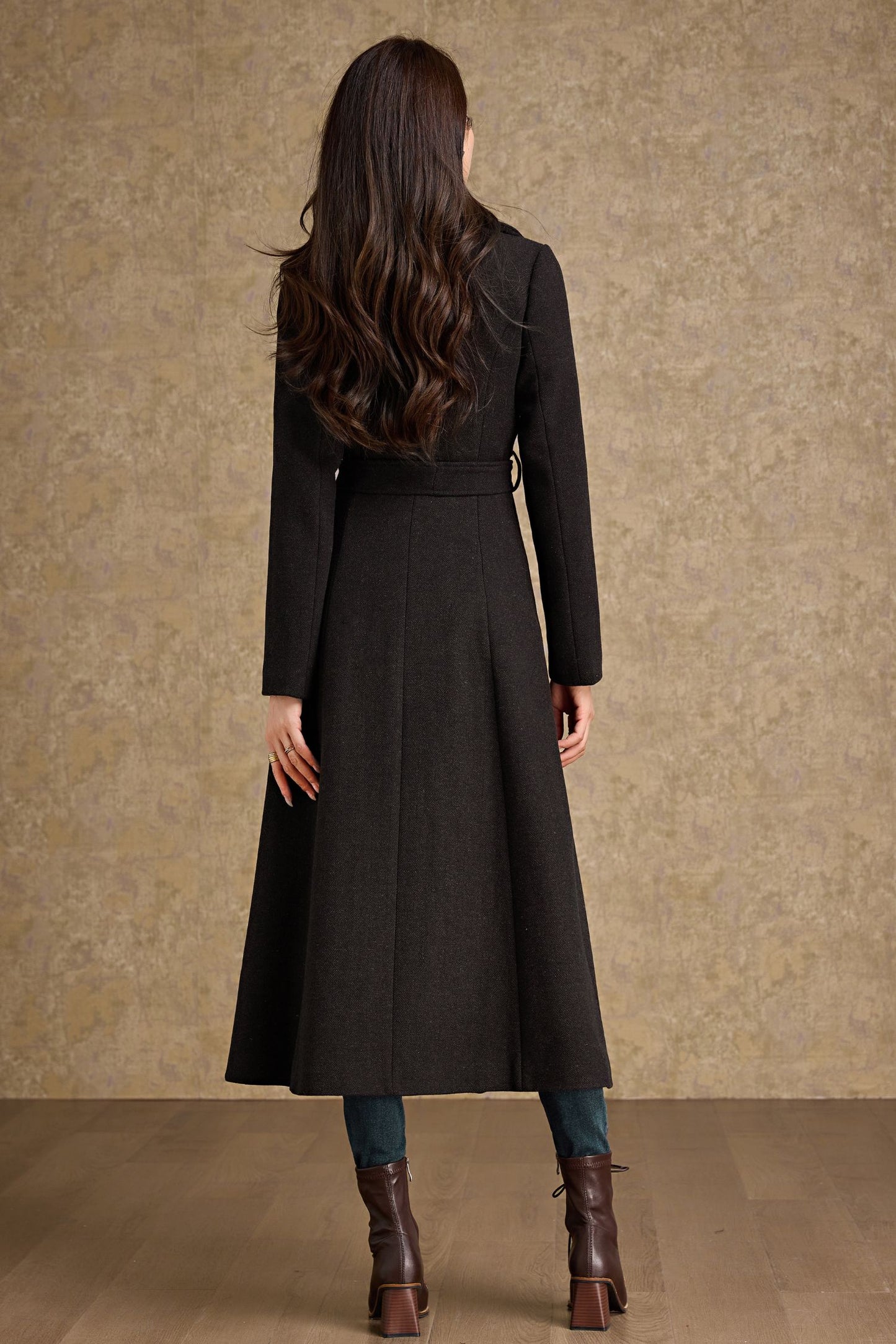 Winter warm brown Long Wool Coat C4479