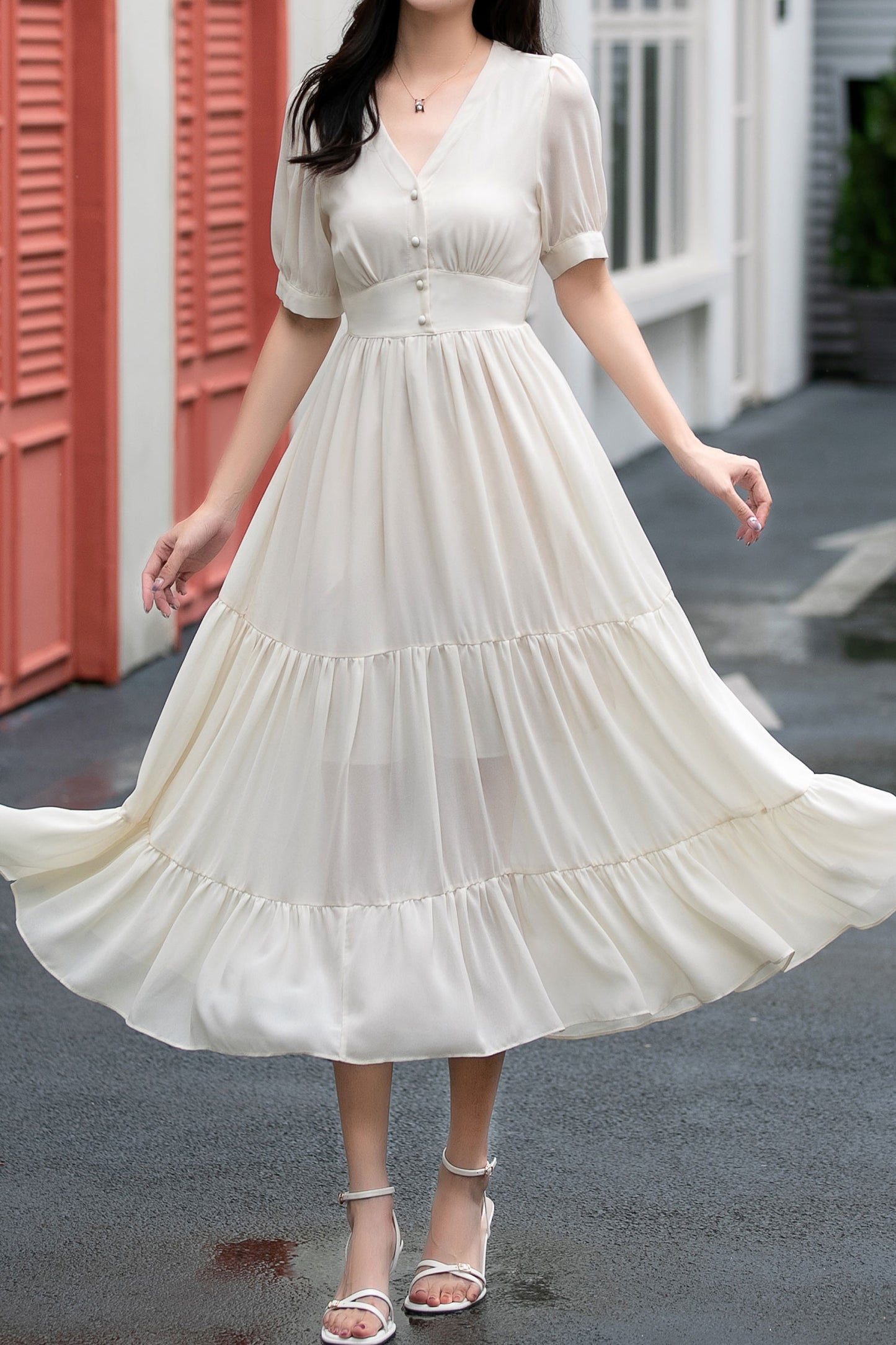 Fit and flare long prom chiffon dress C5038