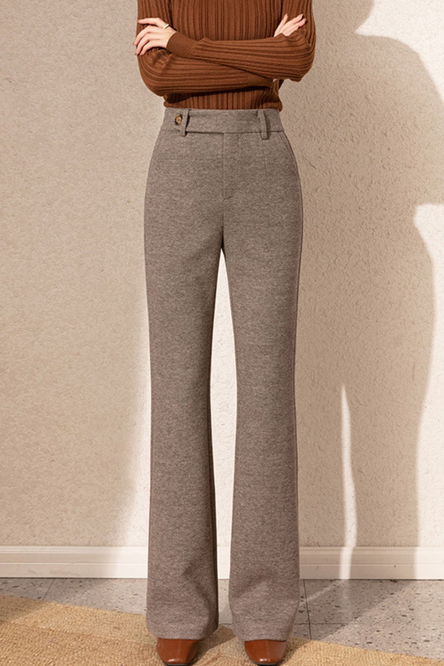 Brown womens long wool pants c5073