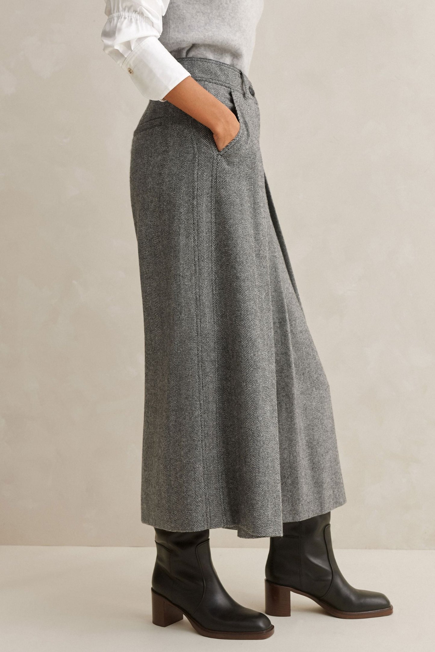 Pleated winter wide leg wool pants women TT0113