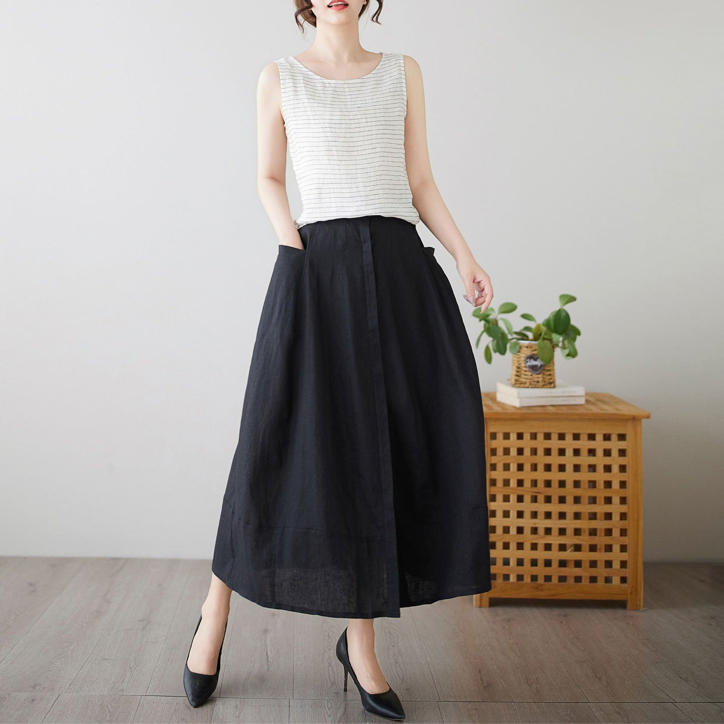 Casual Linen Skirt with pockets c4896